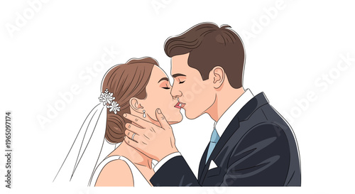 Bride and Groom Kissing on Wedding Day - Romantic Couple Embrace