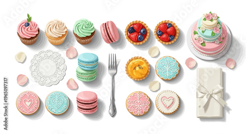Assorted Sweet Desserts and Pastries Flat Lay