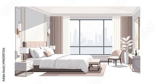 Modern Luxury Hotel Bedroom with City View