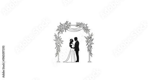 Bride and Groom Silhouette Under Floral Wedding Arch