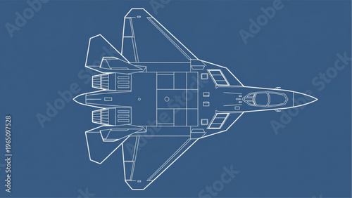 Top View Blueprint of a Modern Stealth Fighter Jet Aircraft