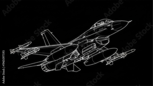 Modern Jet Fighter Aircraft with Missiles and Fuel Tanks Illustration