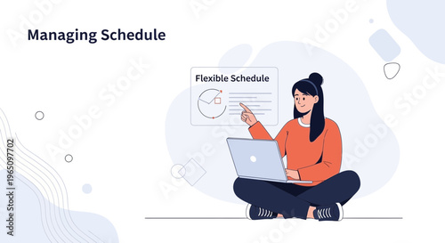 Woman Managing Flexible Schedule with Laptop and Presentation