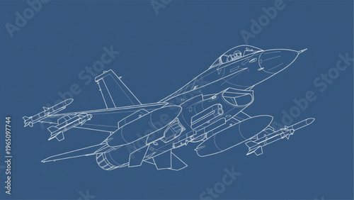 Detailed Blueprint Illustration of a Modern Supersonic Fighter Aircraft Design Concept