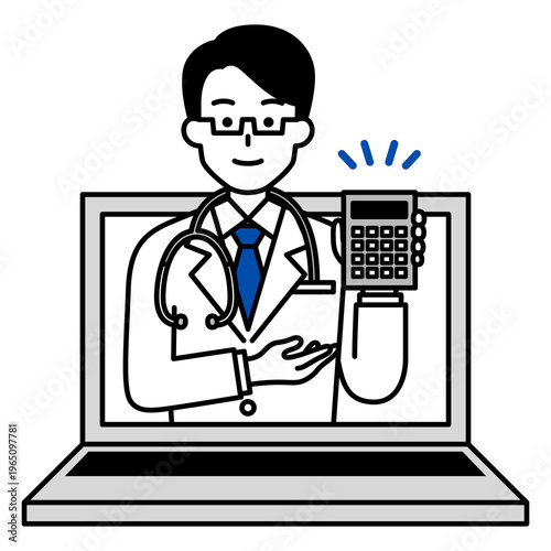 オンラインで費用を提示する医師の男性