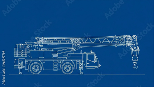 Detailed Blueprint Illustration of a Mobile Crane for Construction and Engineering Design Projects