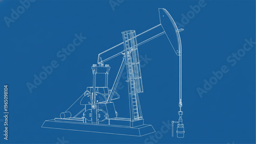Technical blueprint schematic of an oil pump jack for industrial energy extraction