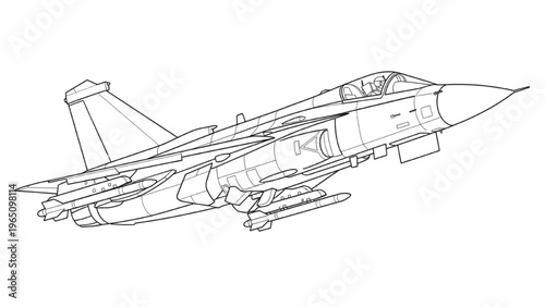 Line drawing of a modern fighter jet with missiles attached to wings