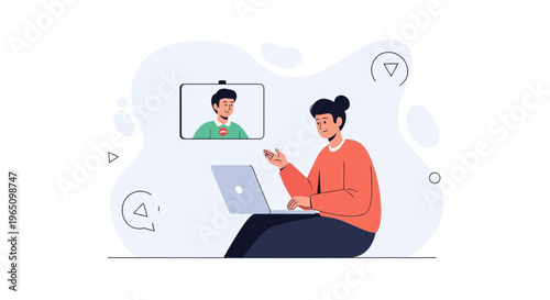 Online meeting with laptop and video call, remote work concept