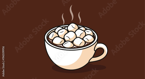 A steaming cup filled with coffee beans in a vector eps illustration style.