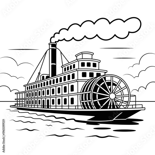 A steamboat icon illustration with a paddle wheel and smokestack
