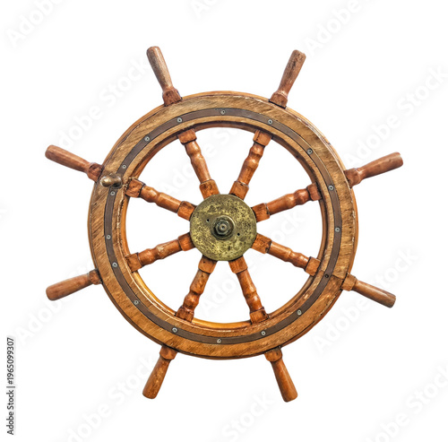 Obraz na plátně vintage wooden ship wheel helm isolated on white background nautical maritime bo