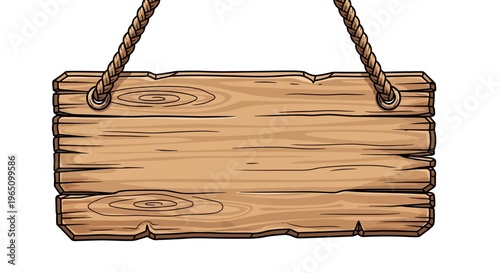 Wooden signboard with rope handles on a white background