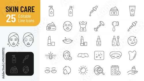 Skin care icons on white background for beauty and health concepts