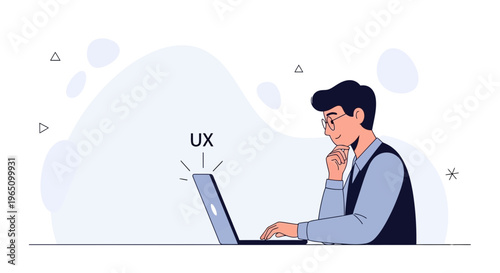 UX Designer Working on Laptop, User Experience Concept Illustration