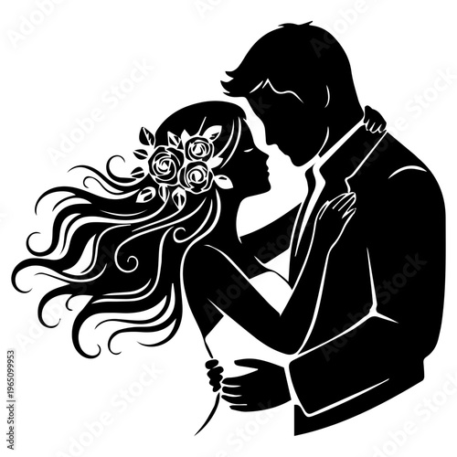 Wedding Couple SVG Romantic Bride Groom Silhouette Vector Cut File