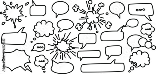 Collection of comic book speech bubbles and thought clouds