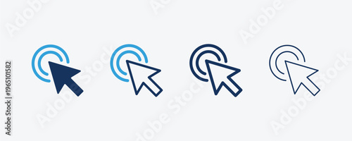 Cursor icons with wi fi signal rings in various colors