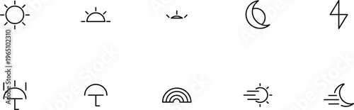 Minimalist weather icons simple line art for forecasts isolated