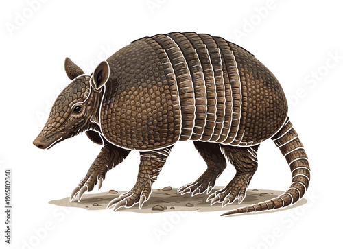 Detailed vector illustration of a brown armadillo. Realistic wildlife animal art perfect for educational content, nature themes, zoology books, and design projects.
