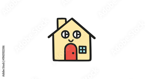 Simple cartoon house with red door.