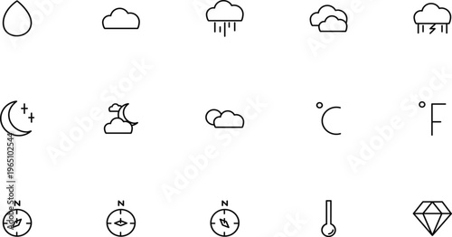 Weather forecast icons minimalist line art for app and web 
