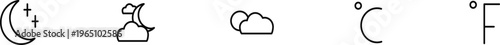 Weather icons moon cloud temperature Celsius and Fahrenheit 