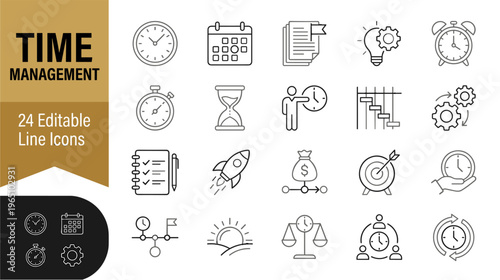Time management icons on white background for business productivity