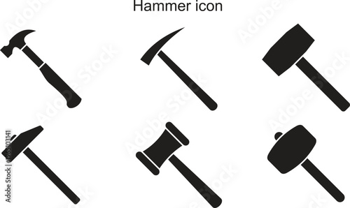 Collection of various hammer icons in black silhouette