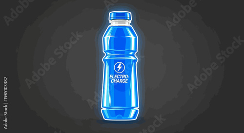 A vector eps illustration of an Electro Charge water bottle glows bright blue.