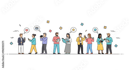 Diverse People Holding Devices and Icons, Communication and Technology Concept