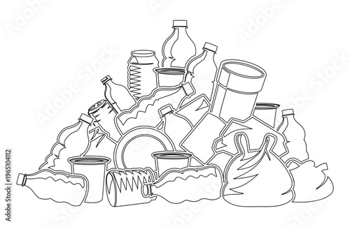 line art Garbage Dump Pollution Silhouette Vector Illustration Isolated on White Background