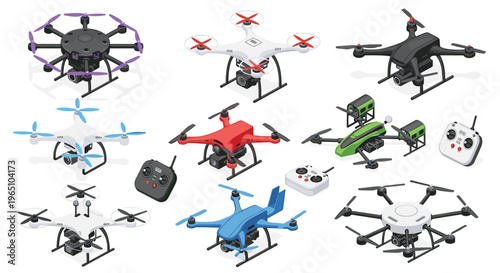 Drone Collection with Different Models and Controllers for Technology, Aerial Photography, and UAV Graphics