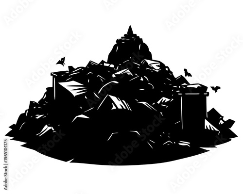 Garbage Dump Pollution Silhouette Vector Illustration Isolated on White Background