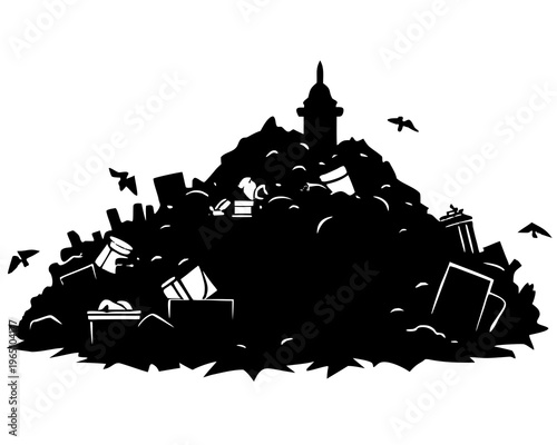 Environmental Garbage Landfill Silhouette Vector Graphic Isolated