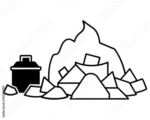 Garbage Dump Pollution Silhouette Vector Illustration Isolated on White Background