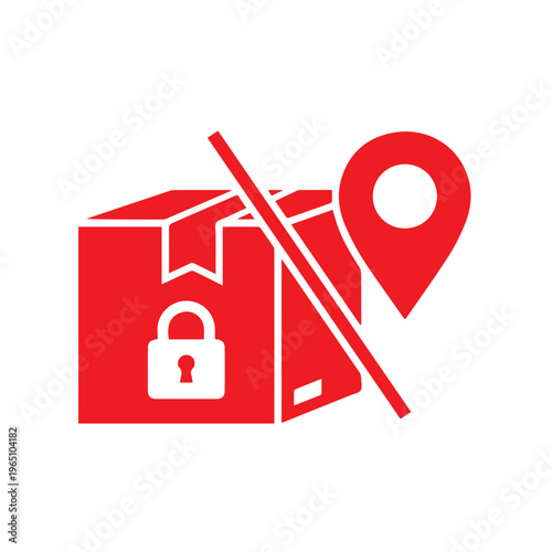 Red icon illustrates prohibited delivery with a locked package and location marker crossed out.