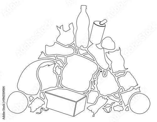 line art Garbage Dump Pollution Silhouette Vector Illustration Isolated on White Background