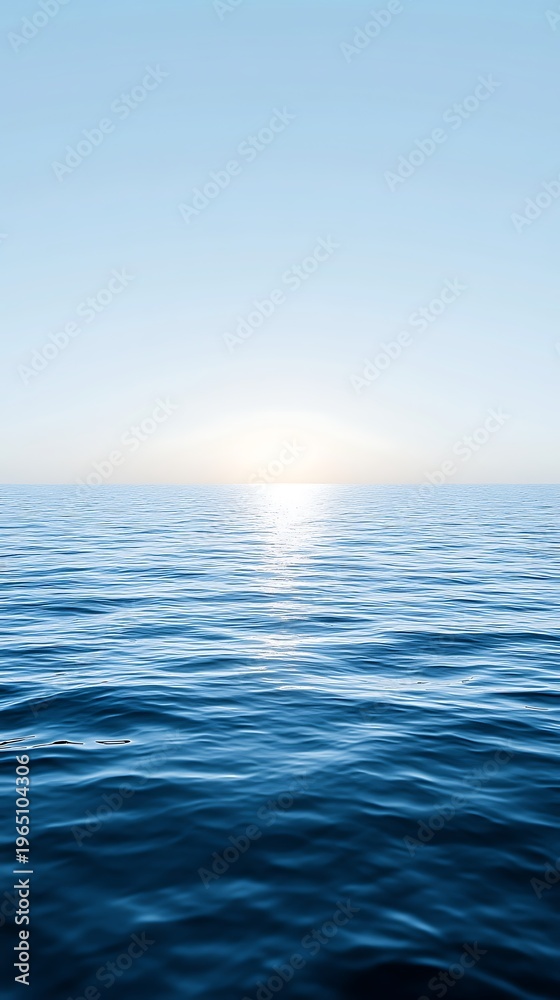 Obraz premium Sunlight glistens brightly on tranquil deep blue ocean waves at horizon