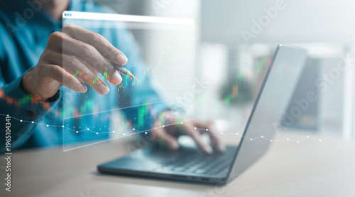 Fotografie Investor analyzing stock market charts on a digital dashboard, representing portfolio management, financial growth, and data-driven investment strategy