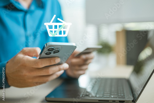 Canvas Print User shopping online with buy now pay later option on smartphone, highlighting flexible payment plans, digital finance and convenient checkout experience
