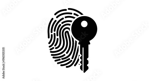 Black key and fingerprint icon on white background, symbolizing security and access control