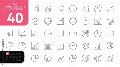 Key performance indicator icons on white background for business and finance