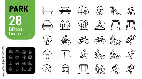 Park editable line icons on white background for design projects