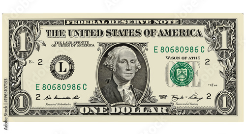 One Dollar Bill Illustration for Currency, Finance, and Money Graphics