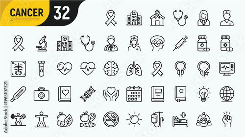 Cancer awareness icons on white background for health and medical concepts