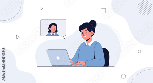 Woman on Video Call with Colleague, Remote Work and Online Communication Concept