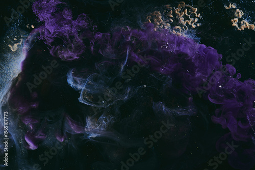 Luxurious abstract dark background. Explosive colors wallpaper, outer space pattern. Dynamic paint backdrop.