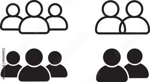 social group people icon set outline and silhouette teamwork symbols vector illustration 