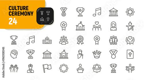 Culture ceremony icons on white background for editorial use